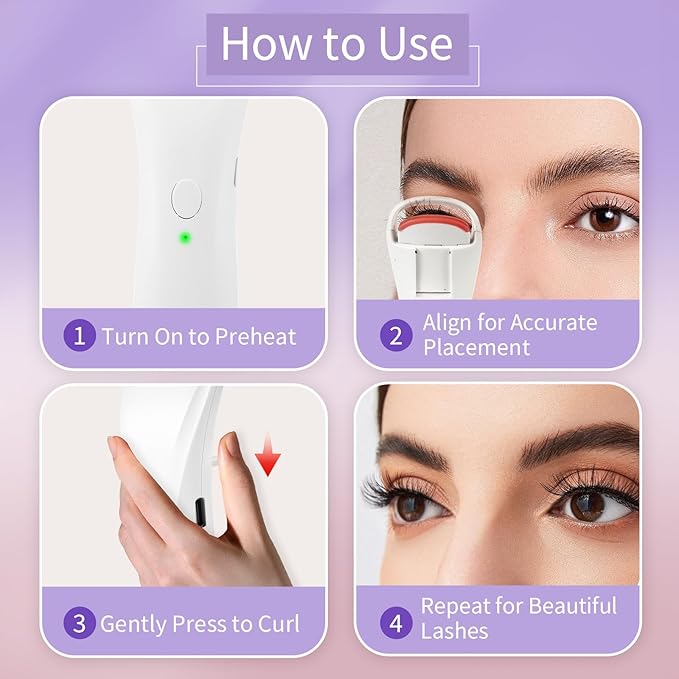 Heated Eyelash Curlers, Rechargeable Electric Eyelash Curler with Dual-Arc Design & 2 Adjustable Temperature - Safe Gentle Heated Lash Curler for Natural Curl Perfect Fit for Women BAI75