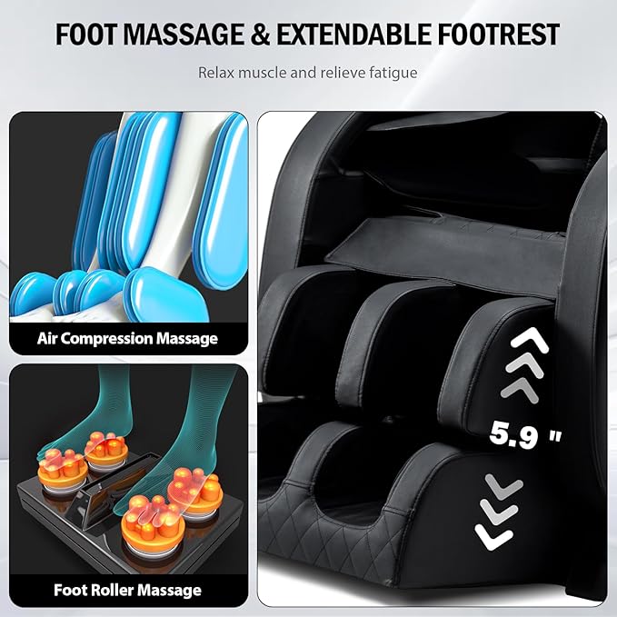 Massage Chair Full Body, Zero Gravity Massage Recliner with Air Pressure, 8 Fixed Points Massage Rollers, Heating, Foot Roller, LCD Screen Control, Home Office Use