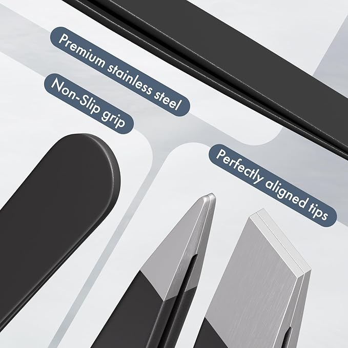 Tweezers for Women Facial Hair, Slant & Point Tip 2 Pack Eyebrow Tweezers for Men, Professional Tweezer Set Stainless Steel Precision Tweezers for Eyebrows, Splinter, Ingrown Hair Removal