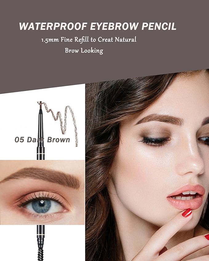 6 Pcs Waterproof Eyebrow Pencil Dark Brown Set,Ultra Fine Professional Eyebrow Retractable Pencil Long Lasting Tinted Micro Brow Pen,Defines,Fills for Perfect&Tiny Brow Women Eye Makeup Gel Pencil-05
