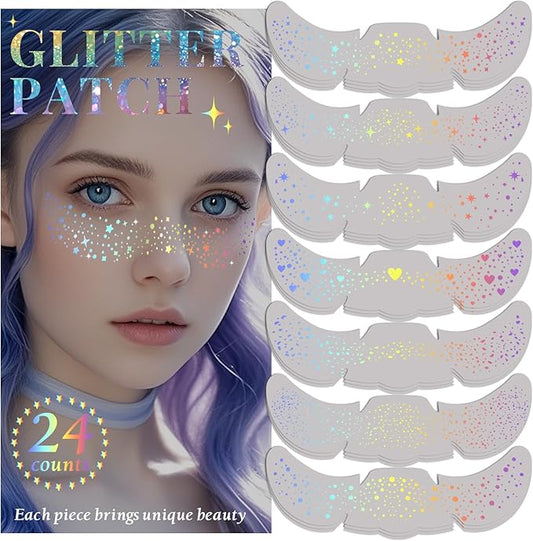 24pcs Glitter Freckles Makeup Patches-Holographic-Face Glitter Speckles, Sparkle Speckles Patches for Women, Cute Sparkling Fake Freckles, Glitter Freckles Face Tattoo, Musical Festival Accessories