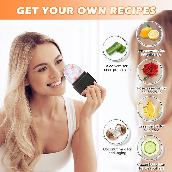 IMEASY Ice Roller for Face and Eye, Upgrated Ice Face Roller,Facial Beauty Ice Roller Skin Care Tools, Ice Facial Cube, Gua Sha Face Massage, Silicone Ice Mold for Face Beauty (Black)