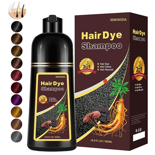 Instant Natural Brown Hair Color Shampoo - 3 in 1 for Gray Hair, 100% Coverage in 10-15 mins, Long Lasting, 16.9 Fl Oz