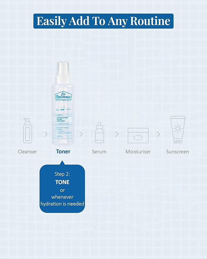 Dr. Belmeur Clarifying Soothing Mist (3.4fl oz) - Gentle, Hypoallergenic for Hydration, Soothing. Korean Skin Care. Beta-Glucan, Chaga Mushroom.