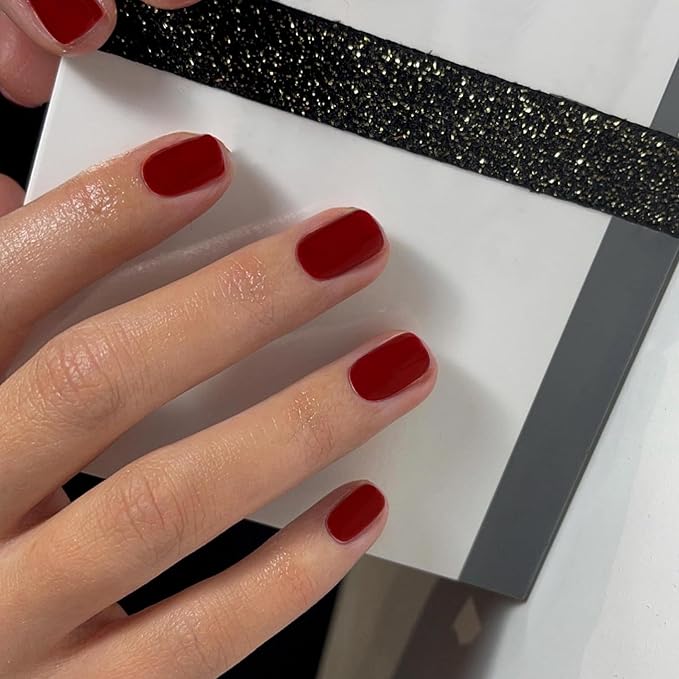 48Pcs Matte Wine Red Press on Nails Short Square Fake Nails, Red Glue on Nails Short Gel Nails Press ons, Acrylic Nails Stick on False Nails for Women, Natural Handmade Thick Extra Short Nails Petite