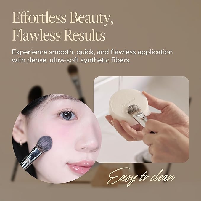 Piccasso PONY14 Makeup Brush– Soft Tapered Blush & Highlighter Applicator for Face Makeup, Fluffy Powder Finish with Soft Hair, Small Size for Precision, Professional Korean Beauty Essential