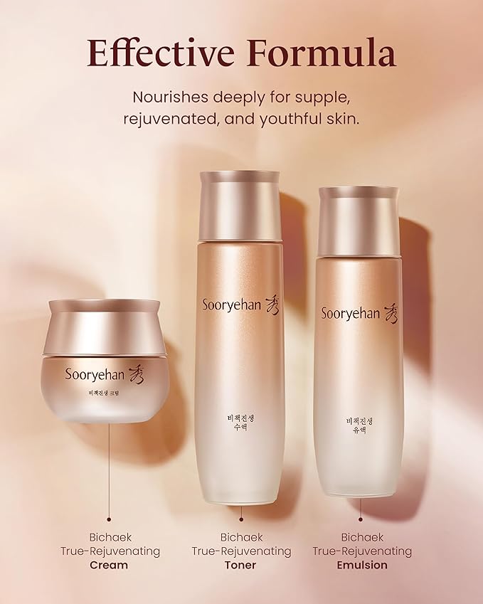 Sooryehan Bichaek True-Rejuvenating Skincare gift Set (206 ml/6.97 fl oz) - Radiant and Firm Skin, Skin Elasticity by LG Beauty. Korean Panax Ginseng, Korean Medicine Extracts