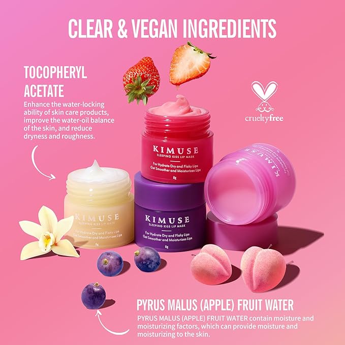 KIMUSE Lip Sleeping Mask Set - Overnight Treatment Lip Care Products | Moisturize & Nourish, Cracked Dry Lips, Intense Hydration with Shea Butter (Colorful Berries)