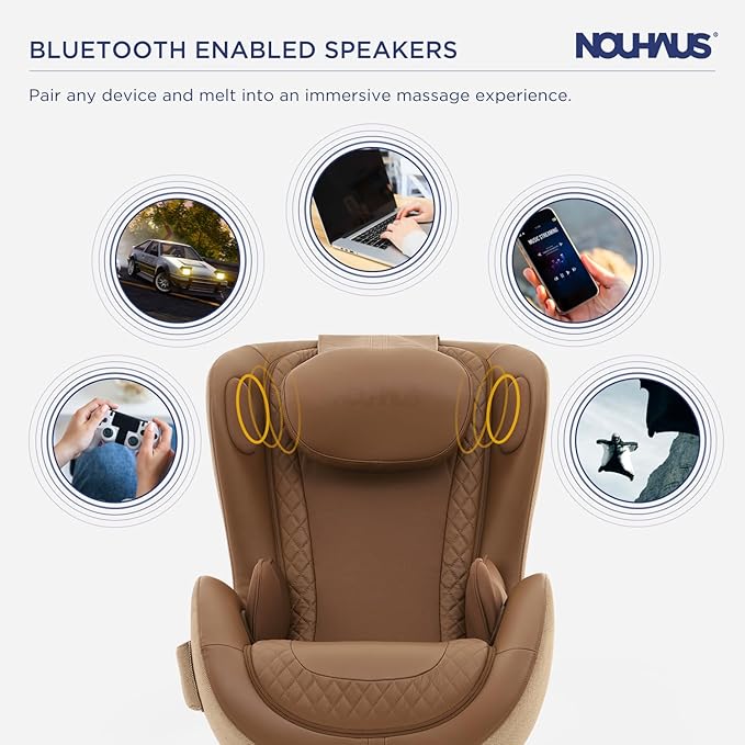 Nouhaus NOU Campo Heated Massage Chair,Full Body Massaging Zero-Gravity Leisure Recliner with Low-Noise 3D Massage and Dual Sound Systems Modern Massage Chairs (Dark Caramel)
