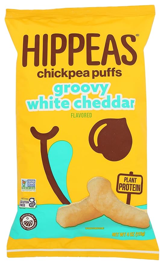 Hippeas Chickpea Puffs, Vegan White Cheddar, 4 Ounce (Pack of 1), 4g Protein, 3g Fiber, Vegan, Gluten-Free, Crunchy, Plant Protein Snacks