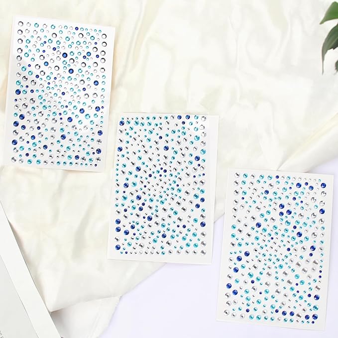 Self Adhesive Face Gems and Pearls for Makeup, Festival Jewels, Hair Gems, Rhinestone Stickers for Face, Eye, Makeup, Nail, Body, Crafts 3/4/5/6 mm 975Pcs (24.gem_mixblue)