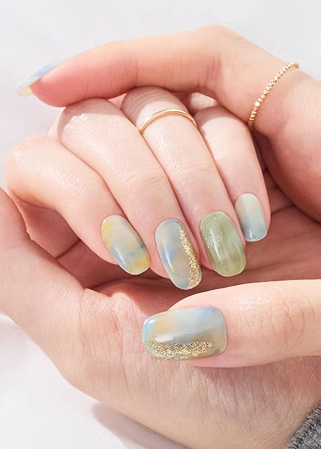 ohora Semi Cured Gel Nail Strips (N 18:00 Veil) - Works with Any Lamps, Salon-Quality, Long Lasting, Easy to Apply & Remove - Includes 2 Prep Pads, Nail File & Wooden Stick