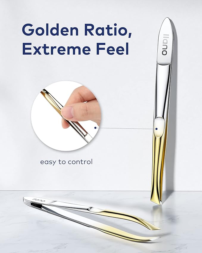 llano Tweezers, Professional Precision Eyebrow Tweezers for Women and Men, Stainless Steel Slanted Hair Removal Plucker Makeup Tool for Brow, Facial Hair, Blackhead and Splinter