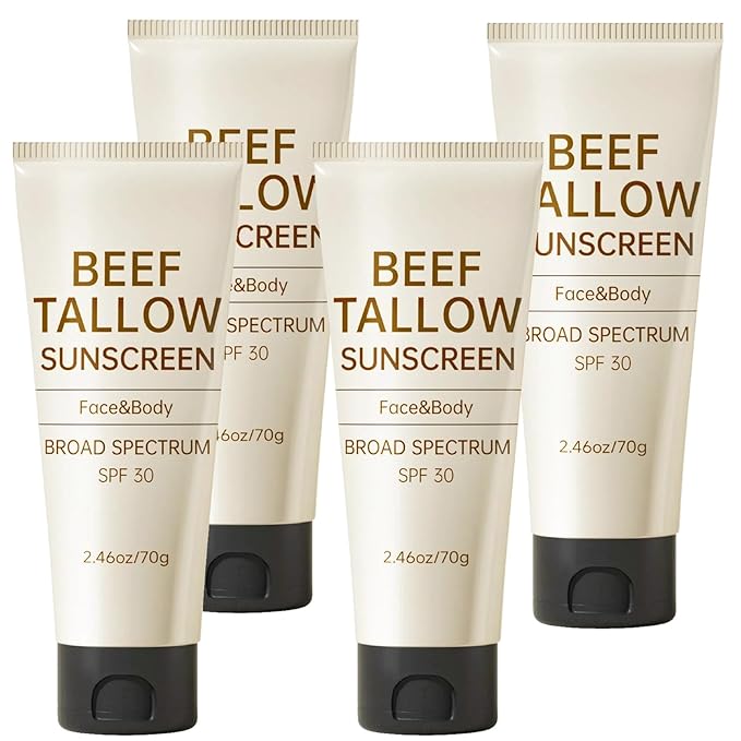 Tallow Sunscreen, Sunscreen for Face, SPF30 Natural Reef Safe Face Body Beef Tallow Sunblock, Non Greasy Clean Travel Sun Screen Sunblock for Outdoor Travel, 9.84 OZ,4 Pack
