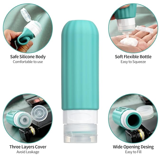 16 Pack Travel Bottles for Toiletries, Leakproof Travel Containers for Toiletries, TSA Approved Silicone Travel Accessories Squeezable Refillable 3oz for Shampoo Conditioner Lotion