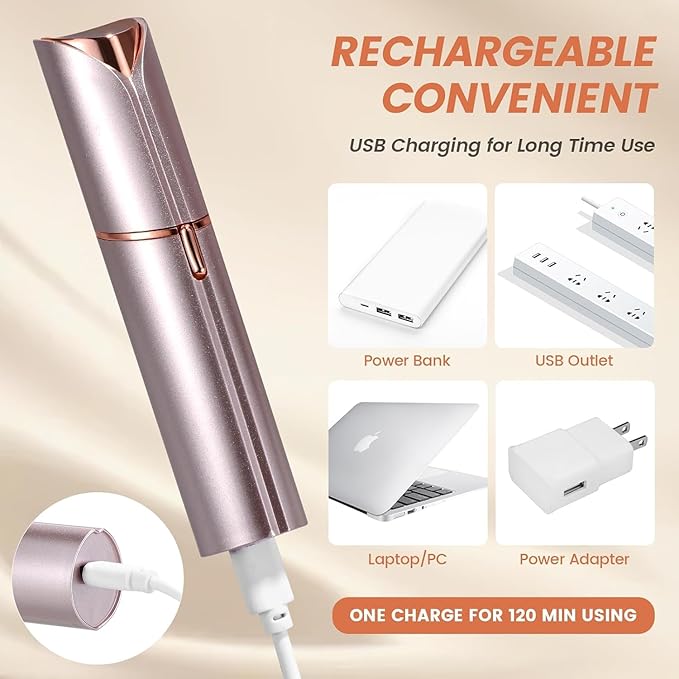 Facial Hair Remover for Women- as Seen on TV Painless Face Shaver -Mini Hair Remover, Electric Razor Shaver Portable Bikini Epilator for Lips, Chin, Armpit, Peach Fuzz, Fingers, Neck, Cheek(Champagne
