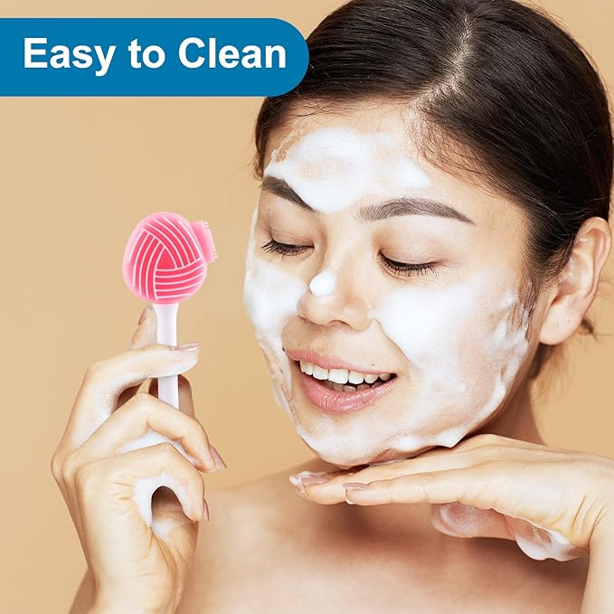 Silicone Face Exfoliator Scrubber, Face Mask Brush Applicator, Facial Cleansing Brush for Blackhead Skin Care, Makeup, Mud, Body Lotion, DIY Mask for Women -Pink