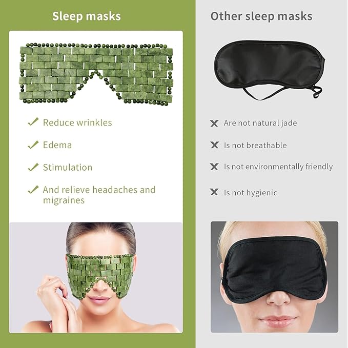 Jade Eye Mask, 2Pcs Large Facial Cooling Mask with 100% Real Jade for Hot & Cold Therapy,Green Jade Facial Eyes Sleeping Mask Relief Eye Cover by LazyGa