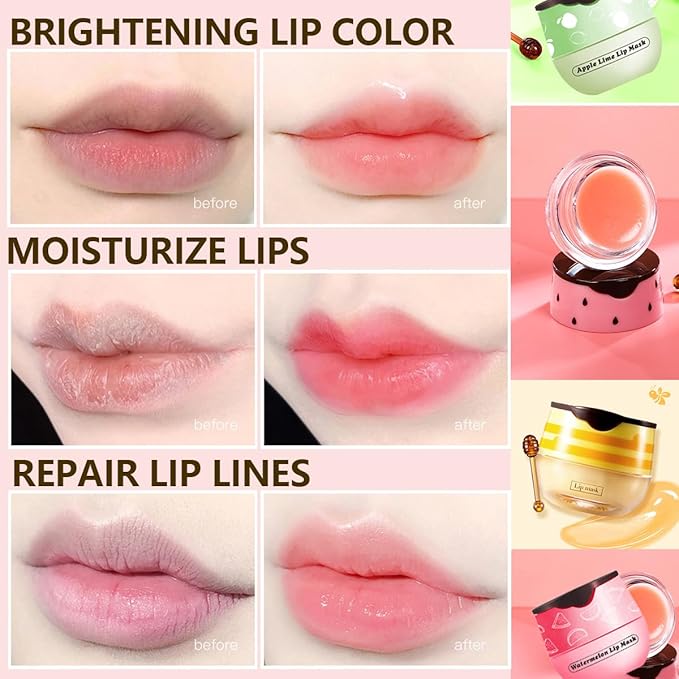 Watermelon Lip Balm, Honey Strawberry Apple Lip Mask Overnight, Moisturizing Lip Sleeping Mask, Vitamin E Lip Masks, Repairs And Prevents Chapped Lips (Watermelon）