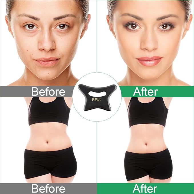 Full Body Gua Sha Tool and Facial Massage Tools, Ergonomic Bian Stone Handle Guasha Scraping for Neck/Arm/Back/Legs and Stomach Massager for Lymphatic Drainage & Cellulite (Black, Large)