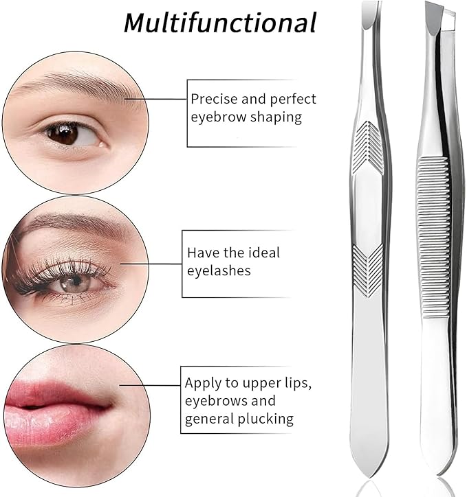 2Pcs Stainless Steel Tweezers for Women Facial Hair