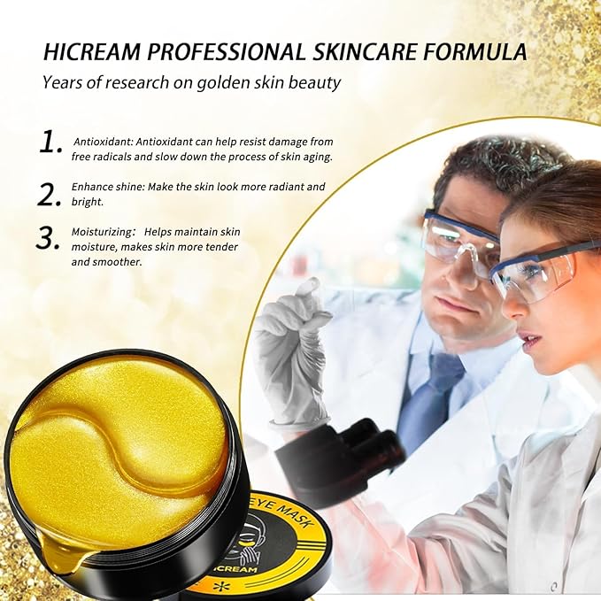 24k Gold Under Eye Patches - 60 Pcs Eye Mask Pure Gold Anti-Aging Collagen Hyaluronic Acid Under Eye Mask for Dark Circles, Puffiness & Wrinkles Refresh Your Skin