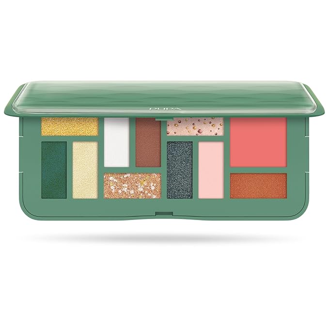 Pupa Milano Make-Up Palette M, 002 Green, 0.42 oz - Eyeshadow Palette with Matte, Shimmer, Metallic Finishes - Highly Pigmented Eyeshadow, Blush Palette - 11 Blendable Eye Makeup Shades - Talc-Free