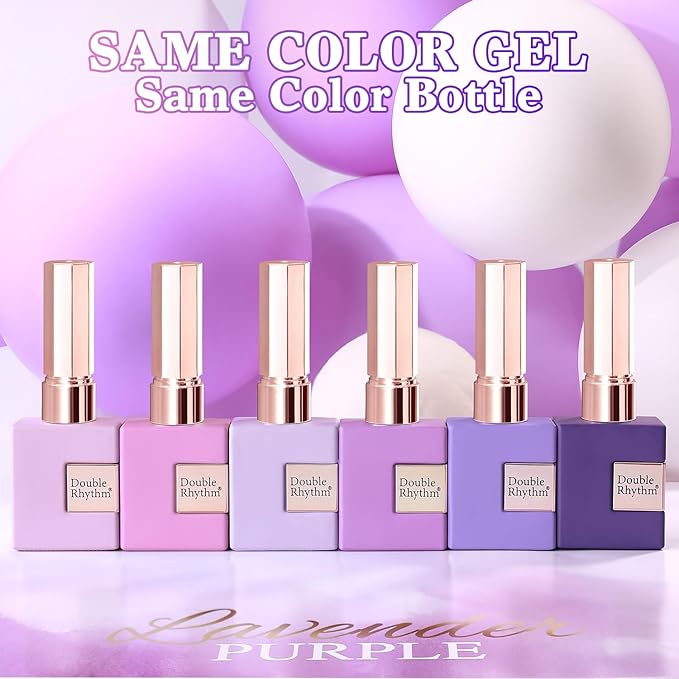 Double Rhythm 6 Pcs 15 ML Gel Polish Set Same Color Same Bottle Soak Off Gel Polish Kit Nail Art Manicure Salon DIY at Home for Women (Light Dark Purple Violet Rose Pink-T6-16)