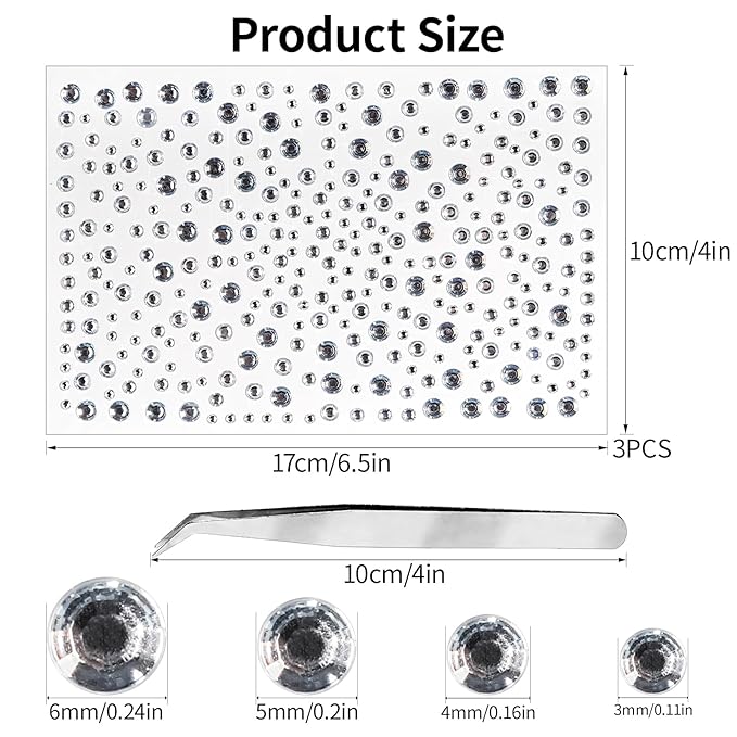 975Pcs Face Gems Hair Gems, Self-Adhesive Face Jewels Eye Jewels Rhinestones 3/4/5/6 mm DIY Face Gems Stick on, Hair Body Rhinestones Gems Crystals Pearls for Face Makeup, Crafts (gem_White)