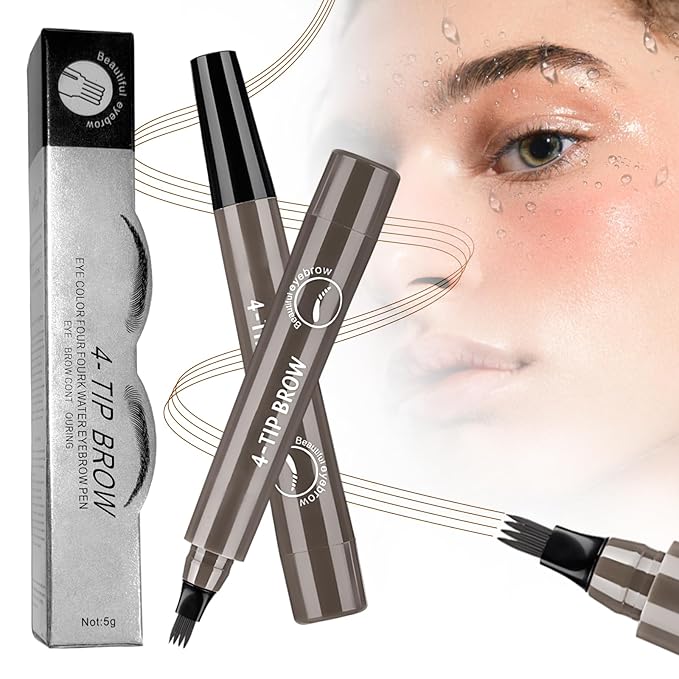 2025 Premium Magic Eyebrow Pencil with a Micro-Fork Tip, 3D Microblading Eyebrow Pencil Waterproof Contouring Pen, 4 Tipped Spoolie Brush Precise Brow Pen Natural Makeup Effect (Gray Brown)