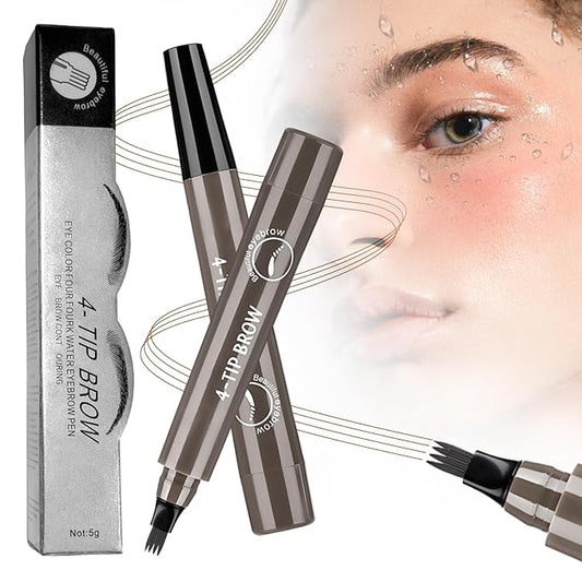 2025 Premium Magic Eyebrow Pencil with a Micro-Fork Tip, 3D Microblading Eyebrow Pencil Waterproof Contouring Pen, 4 Tipped Spoolie Brush Precise Brow Pen Natural Makeup Effect (Gray Brown)
