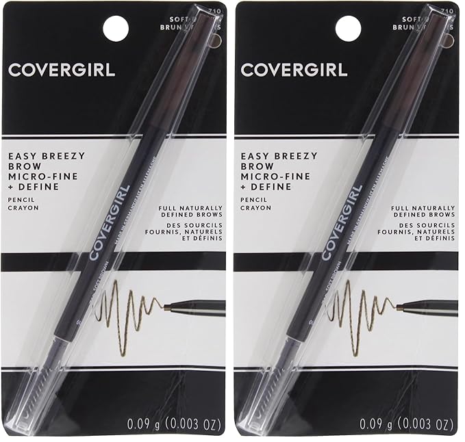 COVERGIRL Easy Breezy Brow Micro-Fine and Define Pencil, Soft Brown, 0.03 Pound, Brown Eyebrow Pencil, No Sharpening Needed, Built in Spoolie, Safe for Sensitive Eyes, Removes Easily (Pack of 2)