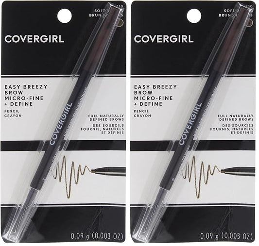 COVERGIRL Easy Breezy Brow Micro-Fine and Define Pencil, Soft Brown, 0.03 Pound, Brown Eyebrow Pencil, No Sharpening Needed, Built in Spoolie, Safe for Sensitive Eyes, Removes Easily (Pack of 2)