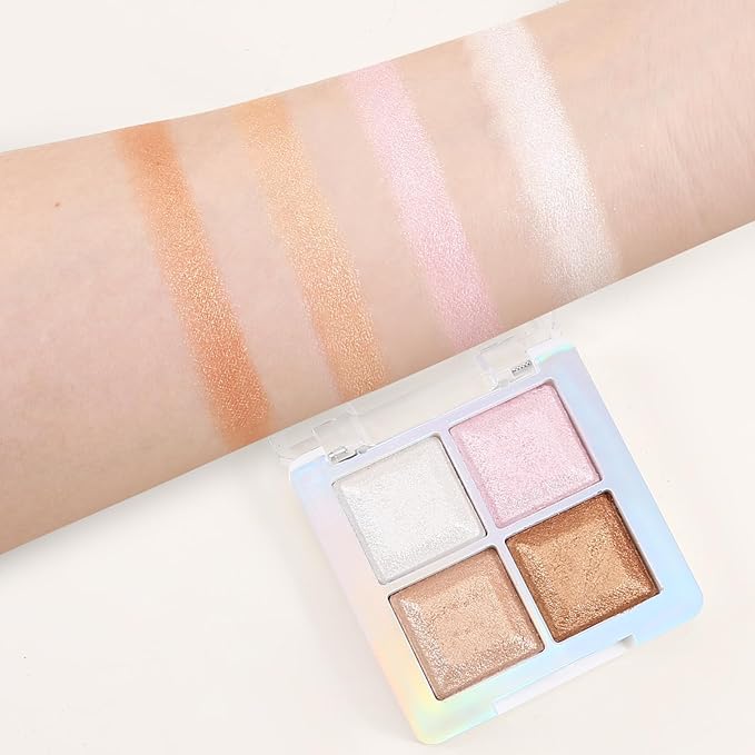 Boobeen Blush and Highlighter Palette- 4-color Metallic Shimmer Shadow Powder, Illuminator Makeup Set for Shading, Highlighting & Defining the Face