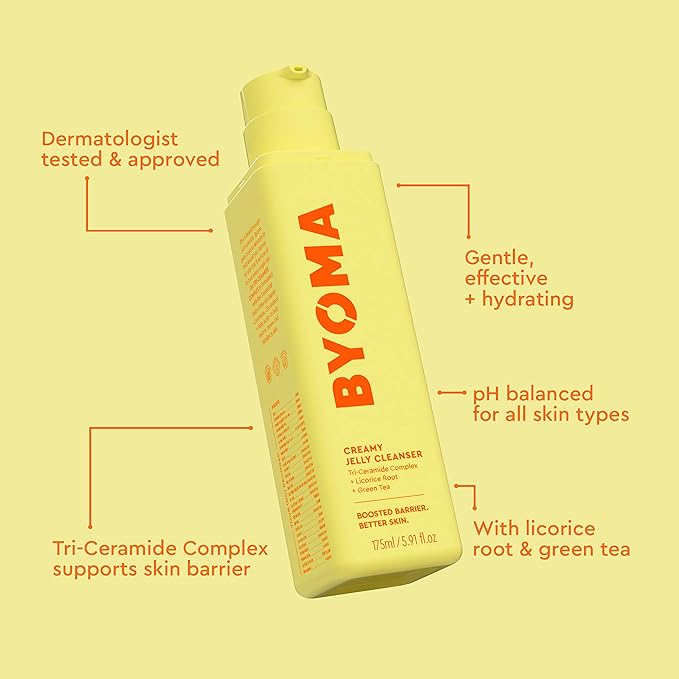 BYOMA Creamy Jelly Cleanser Refill - Hydrating Facial Cleanser for Skin Barrier Repair - Tri-Ceramide Face Wash for Sensitive Skin - Gently Removes Makeup & Excess Oil - 5.91 fl oz Refill