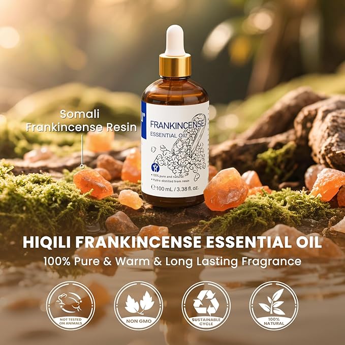 HIQILI 100ML Frankincense Essential Oil, for Massage, 100% Pure and Natural 3.38 Fl Oz