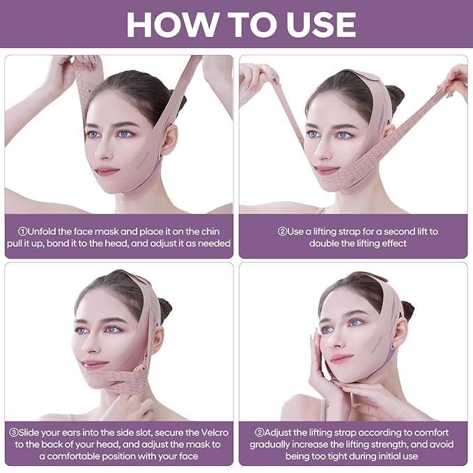 V Line Lifting Mask Chin strap for sleeping, Reusable Face Slimming Strap, V Line Mask, Face Lift Prevent Sagging, V Line Lifting Mask for Women,Jaw Exerciser，Pink