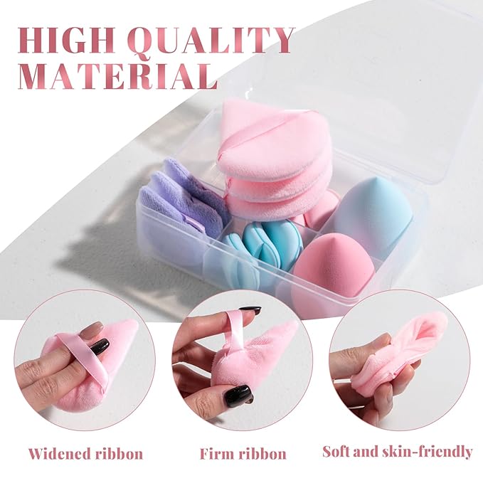 Makeup Sponge Set BS-MALLTriangle Puff 14 Pcs for Liquid, Cream, and Powder, Multi-colored Makeup Sponges and Mini Makeup Sponge (F-PinkBlue)