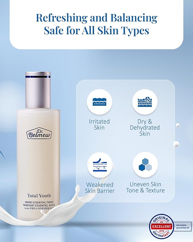 Dr. Belmeur Total Youth Biome (Skincare Set, 12.2fl oz) - Premium Total Age-Defying Toner + Emulsion Set for Wrinkles, Elasticity, Hydration & Skin Tone. Korean Skin Care by LG Beauty. Collagen,