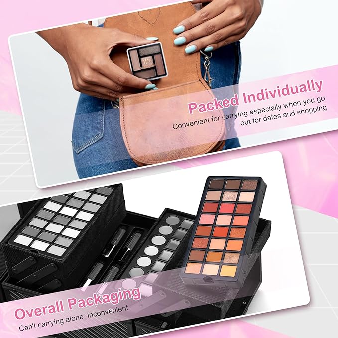 Color Nymph Starter Makeup Kit for Tweens Girls, Train Case for Women Full Kit with Eye Shadow, Lipstick, Blush, Brushes, Lipgloss, Mascara, Brow Wax and Mirror Pink Full Starter Cosmetics Set