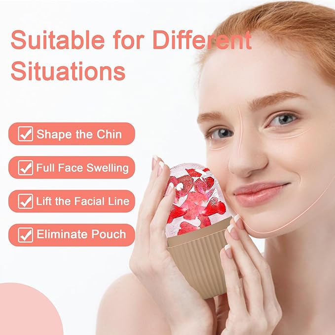 Ice Face Roller, Reusable Silicone Mold Face Massage Eye Facial Beauty Skin Care Tools Apply Ice for Shrink Pores Anti Wrinkle Reduce Puffiness Improve Skin Elasticity, Striped, Brown