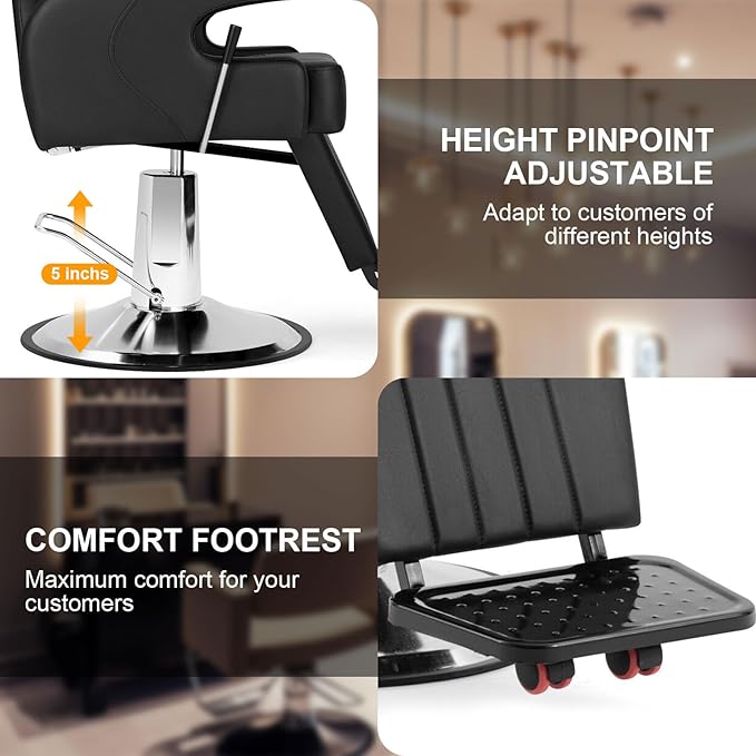 Salon Chair for Hair Stylist, 360 Degree Rotating Barber Chair Heavy Duty Hydraulic Pump Barber Chair, Spa Beauty Equipment for Hair Stylists, Tattoo Artists, Cosmetologists