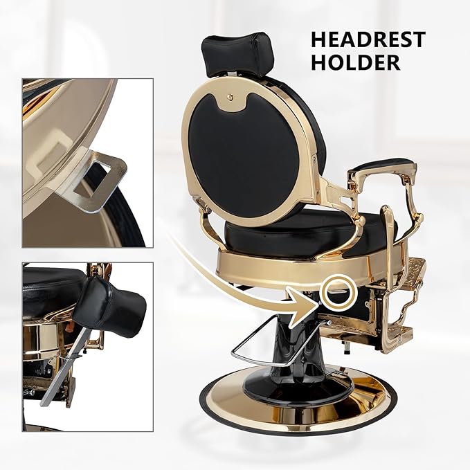 Retro Barber Chair Heavy Duty Professional Salon Chair Reclining, Hydraulic All Purpose Hairdressing Chair for Hair Stylist, Barbershop Beauty Spa Shampoo Equipment, Gold&Black
