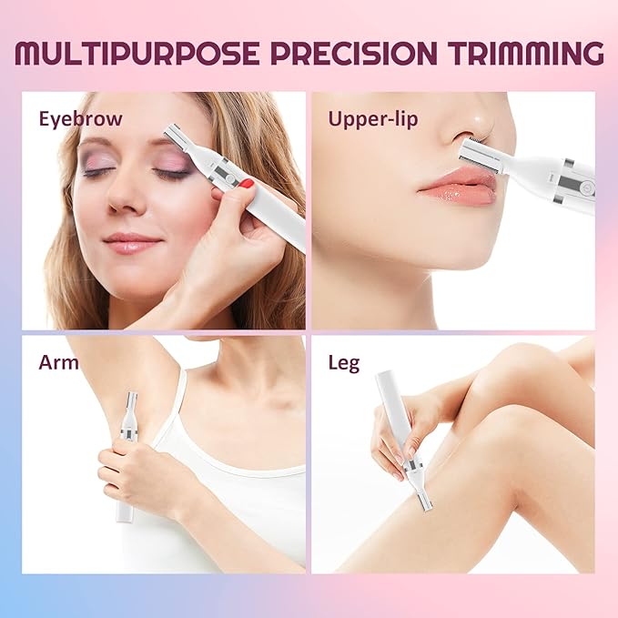 Eyebrow Trimmer Electric Eyebrow Razor, Rechargeable Facial Hair Shaver Painless Detail Trimmer with Rinseable Blade for Face Beard Neck (White)