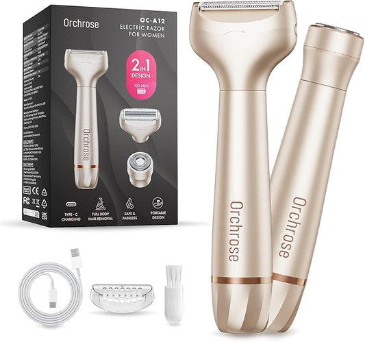 Electric Razor for Women Body: Electric Shaver Rechargeable for Face - Painless Hair Trimming for Bikini Legs Underarms - OC-A12
