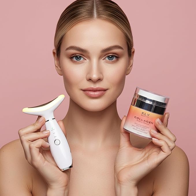 KLY Beauty 7-in-1 Beauty Facial Massager for Face and Neck – Thermal & Vibrating Facial Tool for Wrinkle Reduction, Skin Firming, Skin Lifting and Skin toning| With Retinol Collagen Creme