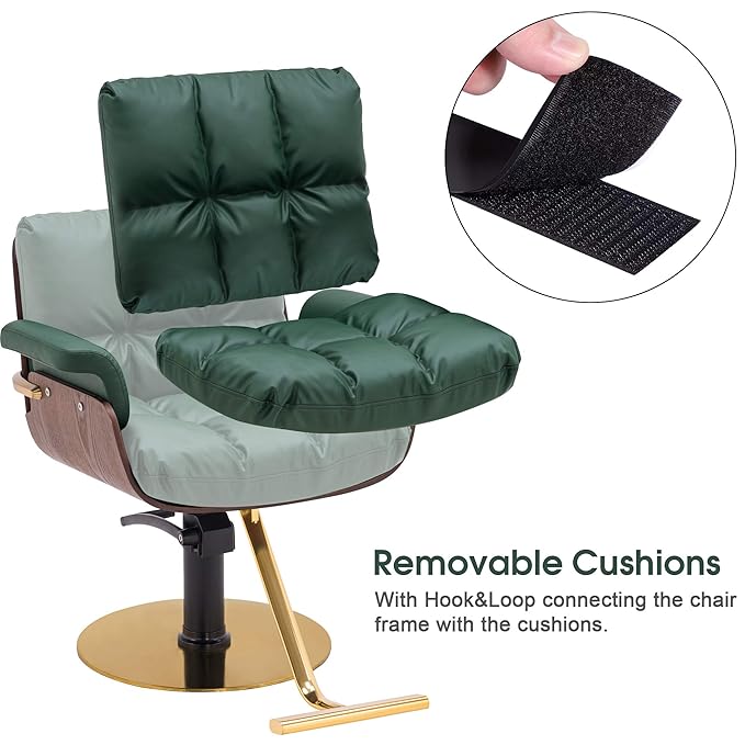 BarberPub Salon Chair Hydraulic Barber Chair Curved Wood Frame Hair Cutting Beauty Spa Salon Styling Equipment 3071 (Green)