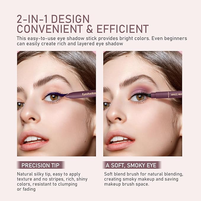 2Pcs Perfect Color Duo-Shadow Liner 2-in-1 Eyeliner & Eyeshadow, Effortless Smoky or Natural Eye Makeup, Waterproof & Smudge-Proof Shadow Liner Duo (A)