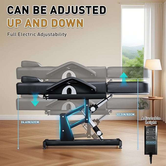 Fully Electric Beauty Chair with 3 Motor for Clients, Multi-Functional Adjustable Backrest and Legrest Tattoo Bed for Estheticians, Facial Bed for Physical Therapy