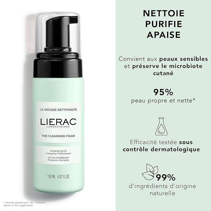 Lierac Demaquillant Deep Cleansing Foam - Foam Cleanser for Face, Purifies, Soothes, Gentle Face Wash for All Skin Types - 150ml Pump
